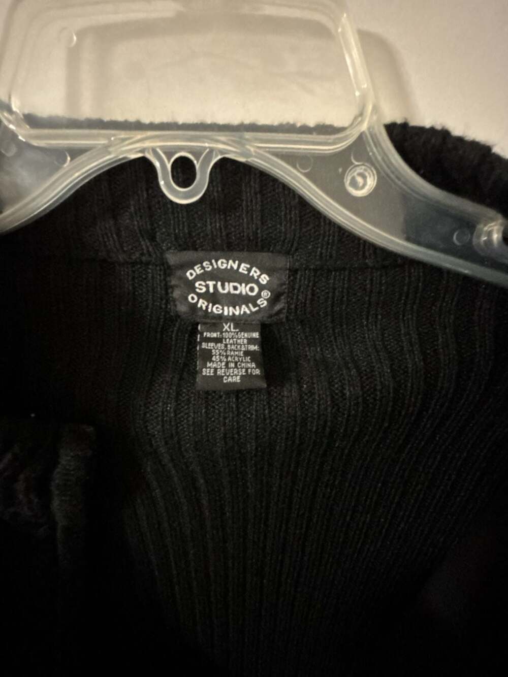 Designers Studio Originals Cardigan Size XL Black Leather Suede Zip